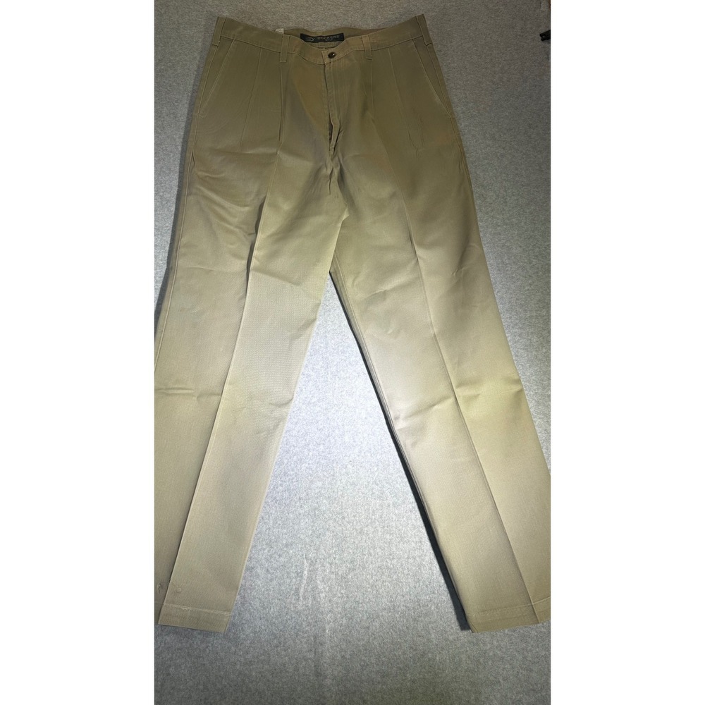 Dockers Golf Mens Khaki Pleated Cotton Pants Tan 36x32 Business Casual